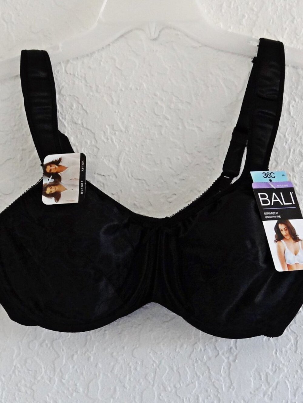 New BALI Women's Black Minimizer Underwire Bra 36C Unlined Style 3562